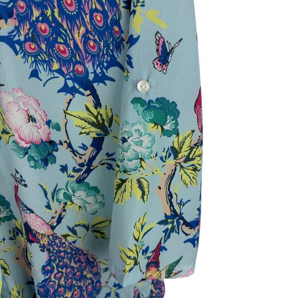 Milan Kiss Womens Floral Peacock Button-Up Blouse Size M Made in Turkey - Picture 6 of 7